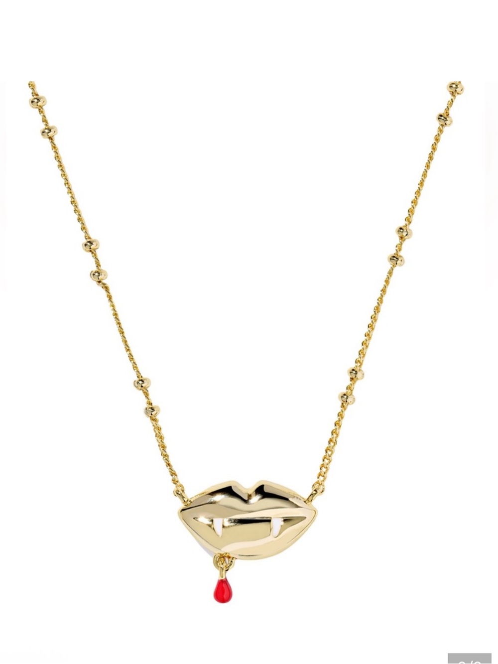 Kendra Scott Vampire Gold Short Pendant Necklace Red Lips Fangs NEW $75 - Picture 3 of 3
